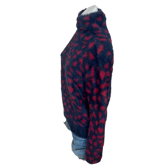 Thakoon Blue Red Fuzzy Sweater MEDIUM Leopard Oversized Soft Cozy Mockneck $275 - Picture 7 of 9